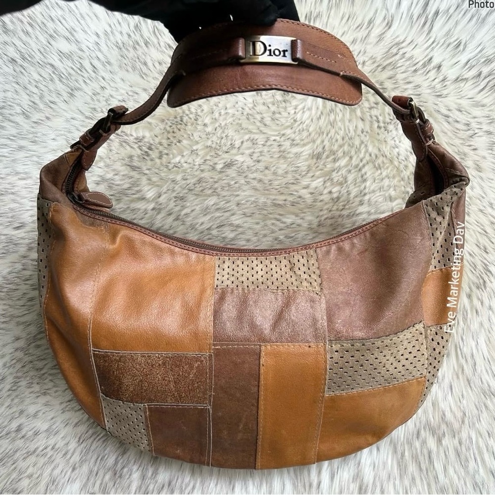 Dior Tan and Brown Patchwork Hobo Bag